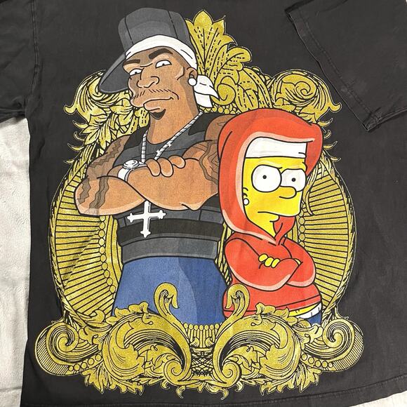 Soul Lot 4XL T Shirt Bart Simpson Fifty Cent Black Oversized Gold Filigree VTG - Picture 2 of 10